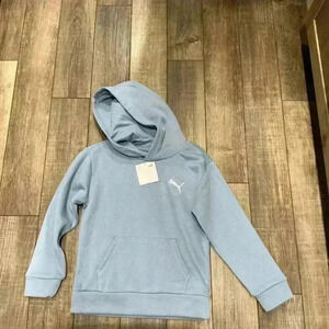 PUMA Girls' Core Logo Fleece Pullover Hoodie Blue Size Medium